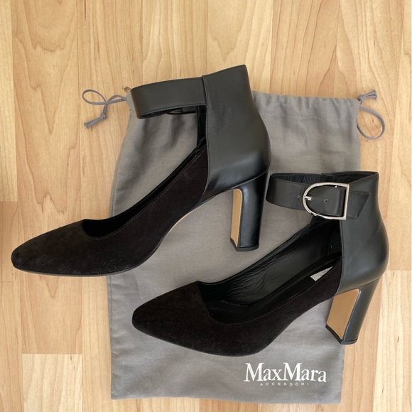 Max Mara black leather and suede pumps with ankle buckle sz 7 in good condition - Picture 3 of 7